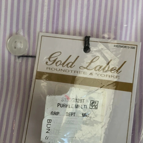Roundtree & Yorke Gold Label Dress Shirt Purple Pin Point Tall Man 10 New - Picture 6 of 9